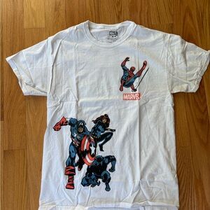 Marvel Heroes White T-Shirt with Red and Blue Accents